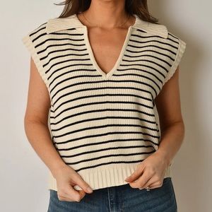 By Together Stripe Collared Sweater Vest Small